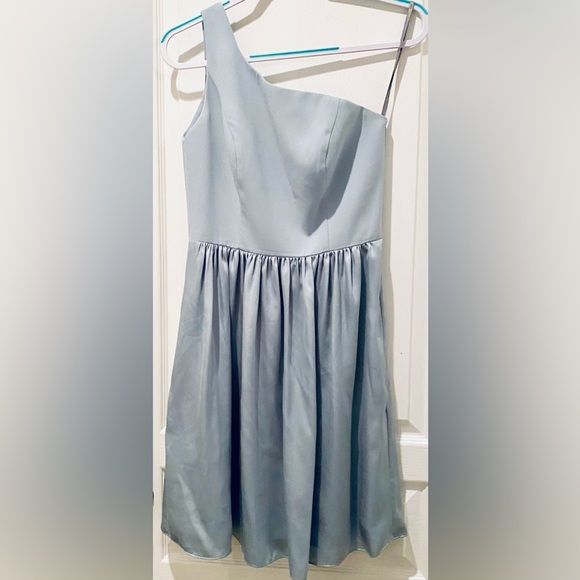 White by Vera Wang Style VW361260 One Shoulder A-line Gown in Dusty Crepe CL3 - Picture 2 of 6